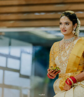 Bride getting HD makeup done by top bridal makeup artist in Vijayawada