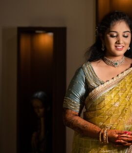 Bride getting affordable bridal makeup done in Vijayawada