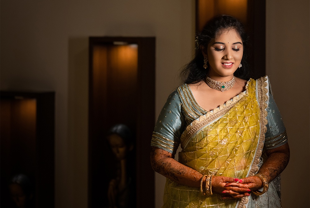 Bride getting affordable bridal makeup done in Vijayawada