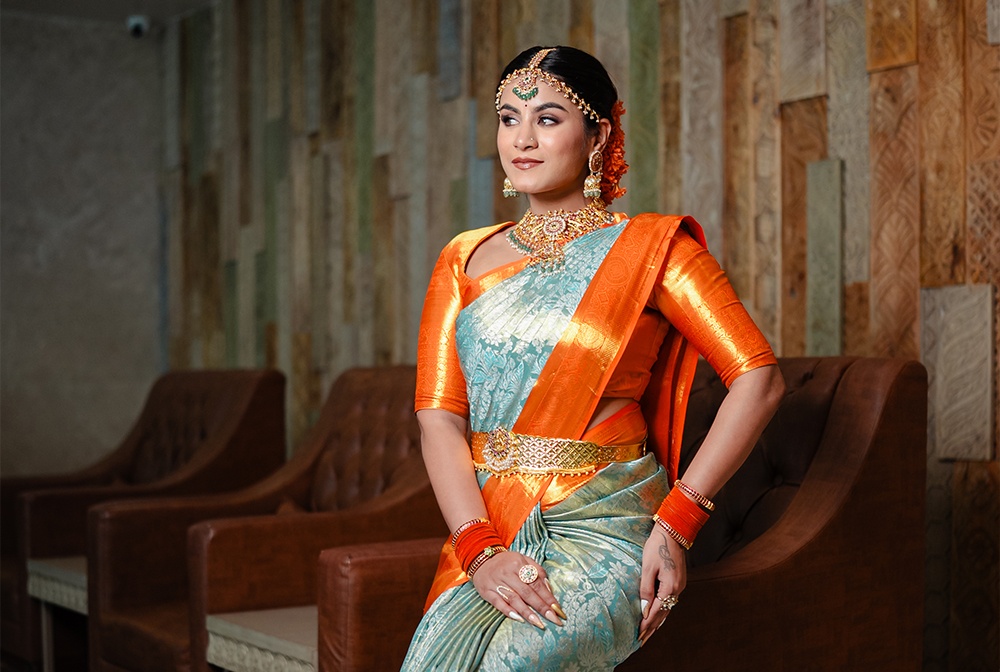 Bride getting makeup done by top makeup artist in Vijayawada – Lush Makeovers
